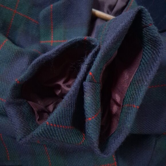 Vintage Green Wool Plaid Blazer Velvet CONRAD C Academia Preppy Gold Buttons - Picture 8 of 13